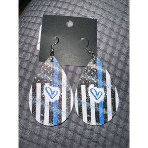 Back the Blue Teardrop American Flag Earrings Police